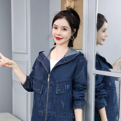 ÁO KHOÁC JEAN NỮ CÓ NÓN TAY BO THUN THÊU CHỮ SAU LƯNG - NK349